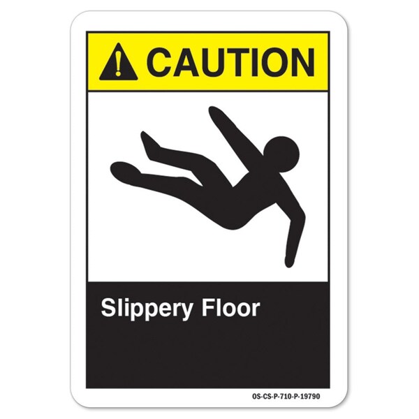ANSI Caution Sign, Slippery Floor, 10in X 7in Aluminum, 7" H, 10" W, Landscape, Slippery Floor
